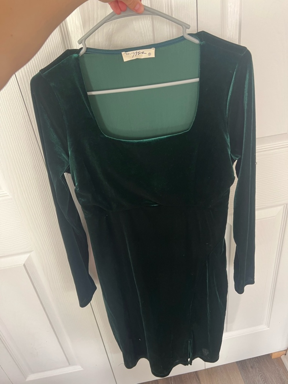 Maternity Velvet Long Sleeve Scoop Neck Dress in Emerald Green by Hello Miz